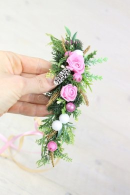 Wianek do włosów sesja świąteczna RÓŻOWY święta