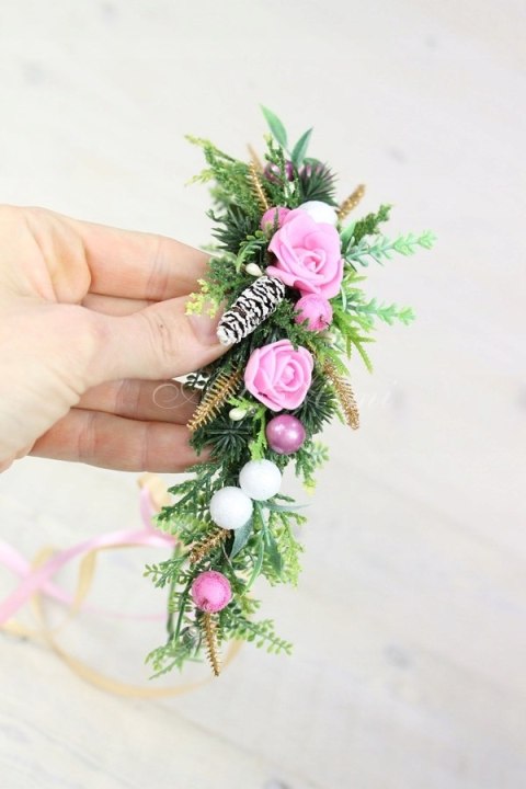 Wianek do włosów sesja świąteczna RÓŻOWY święta