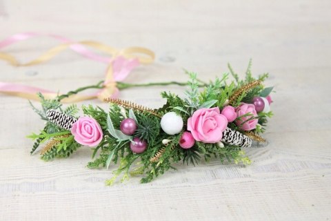 Wianek do włosów sesja świąteczna RÓŻOWY święta