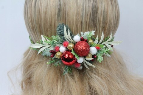 Wianek do włosów świąteczny bombki CZERWONY sesja
