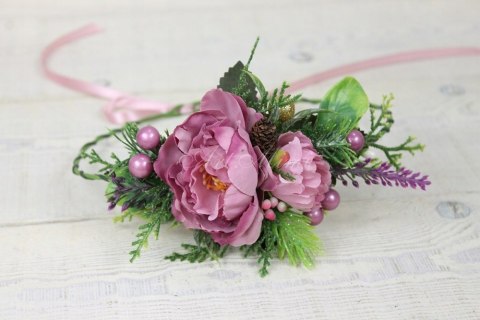 Wianek świąteczny peonia do włosów BRUDNY RÓŻ foto Wianek świąteczny peonia do włosów BRUDNY RÓŻ foto